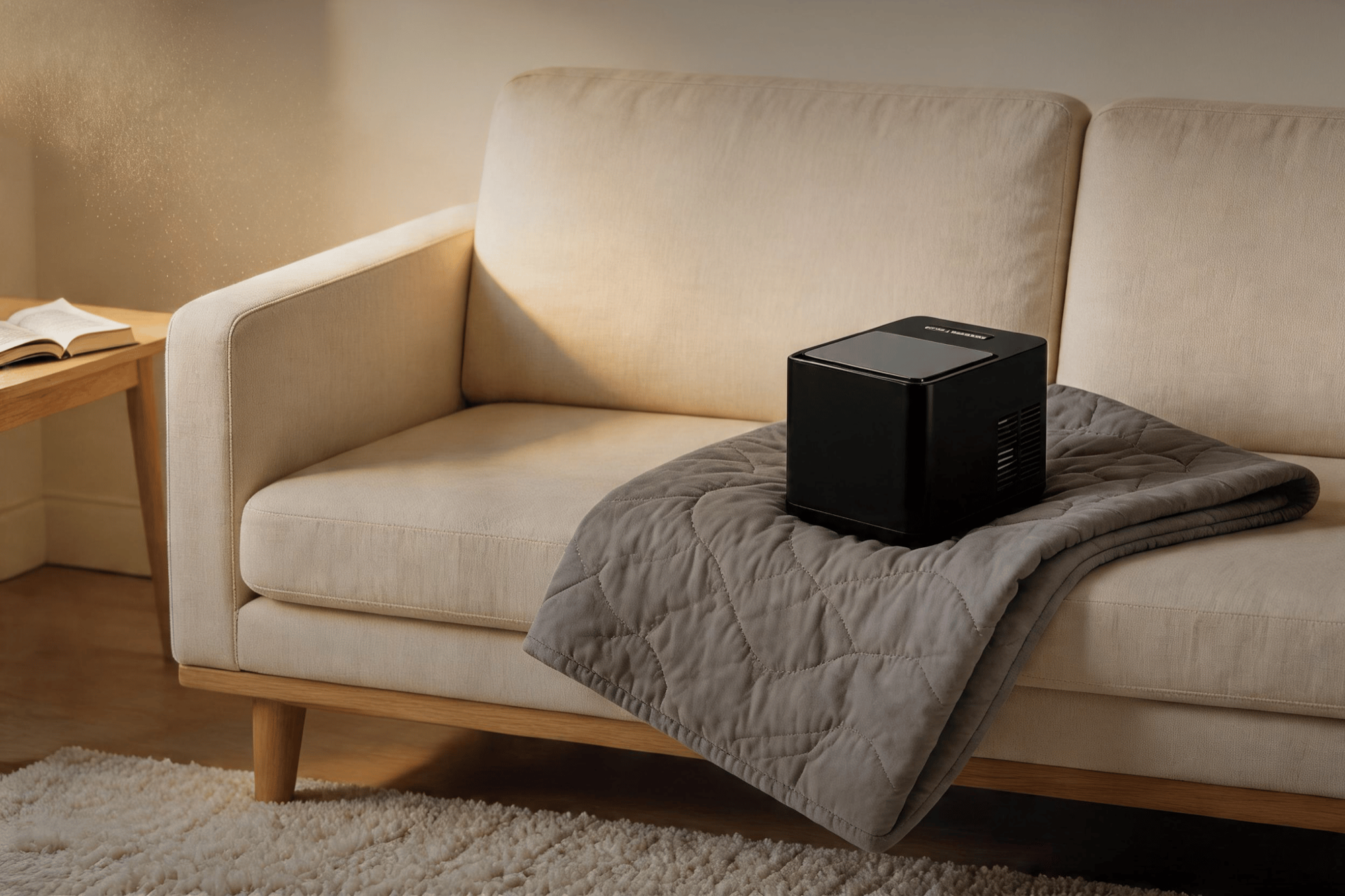 Cushy temperature throw on a couch