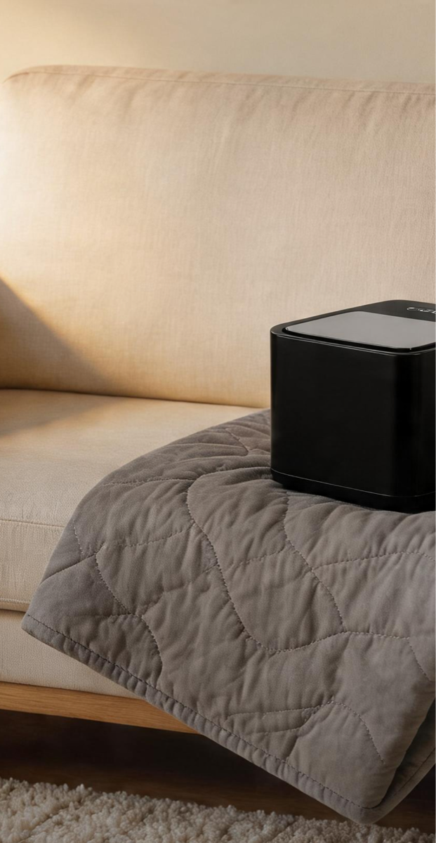 Cushy temperature throw on a couch