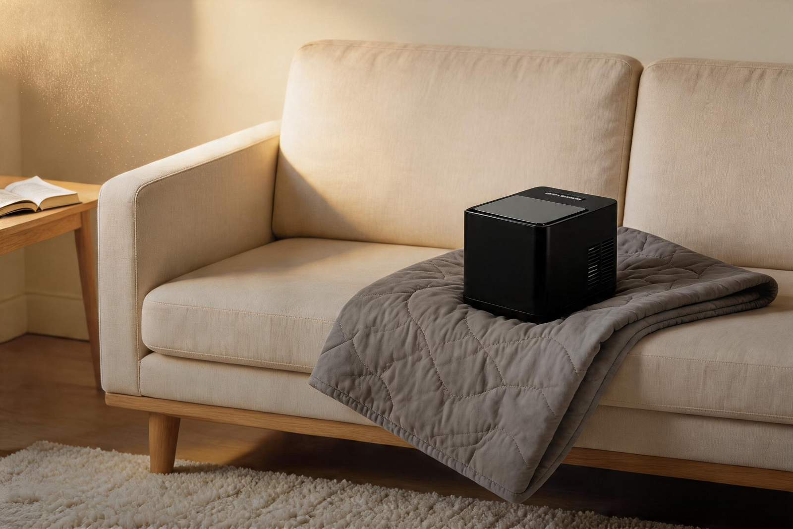 Cushy temperature throw on a couch